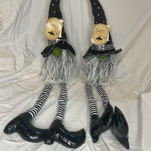 2 Halloween Witch Gnomes w/ Dangle Legs